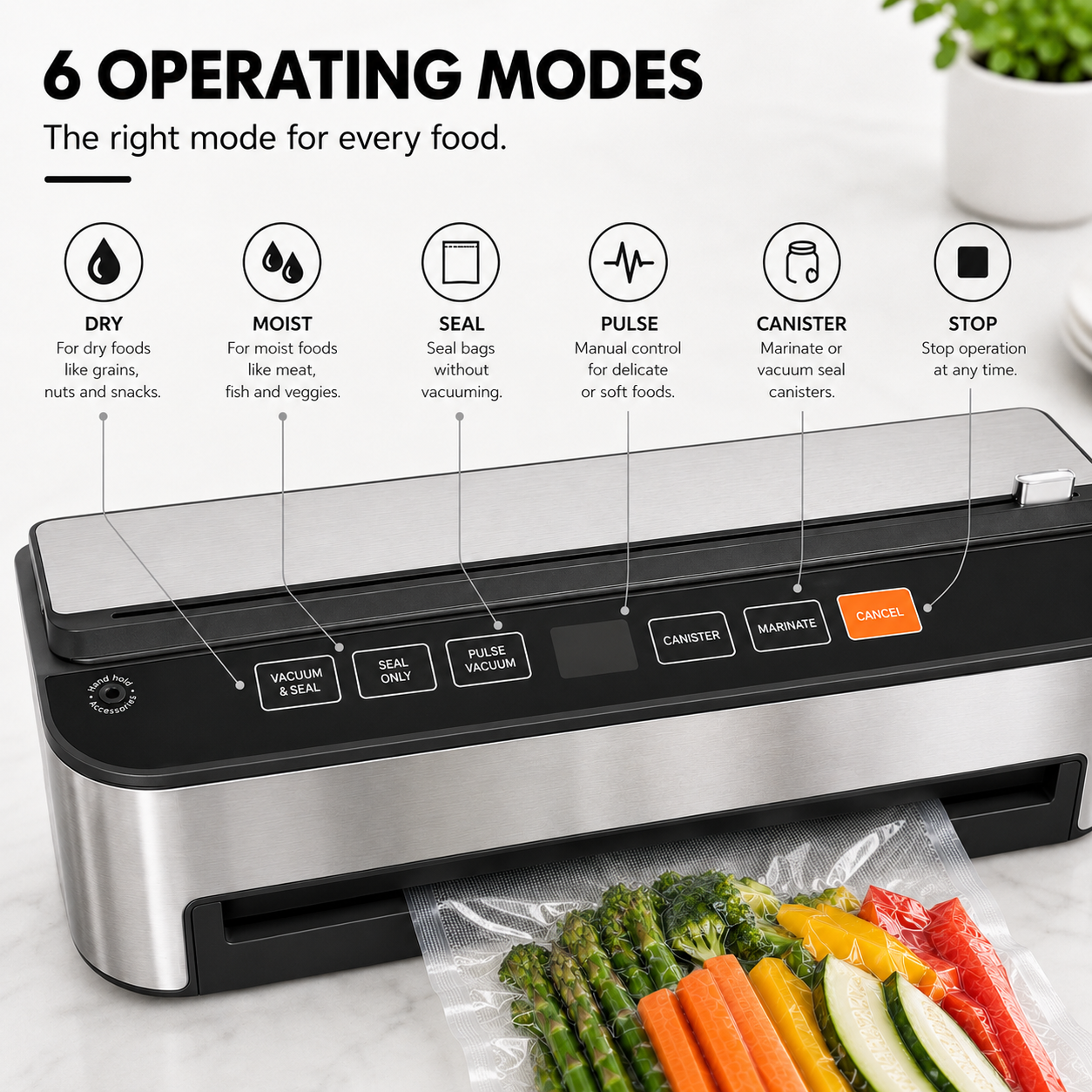 Food Vacuum Sealer machine - with free bags - 6 Operating Modes - shop online vacuumsealbags.co.nz