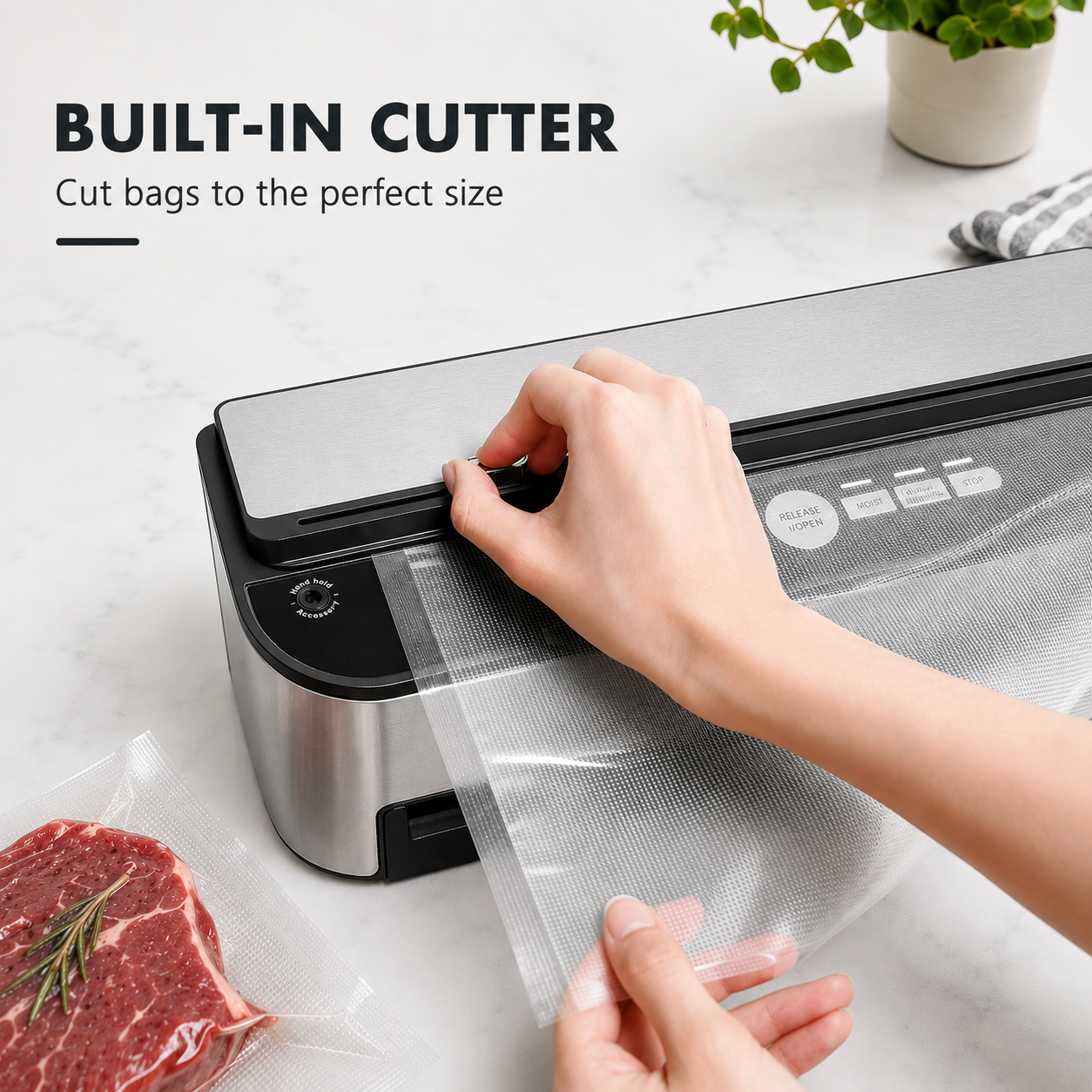 Food Vacuum Sealer machine - with free bags - built in cutter - shop online vacuumsealbags.co.nz