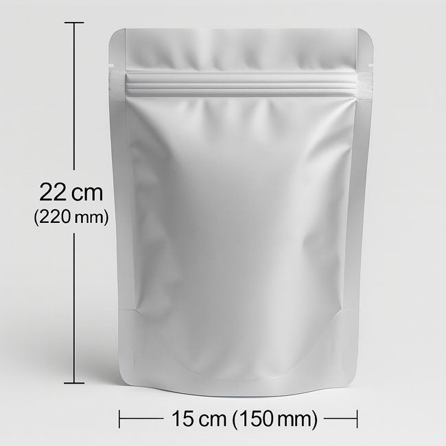 Food grade silver Mylar stand-up pouch 15cm x 22cm with zip lock – Shop online at VacuumSealBags.co.nz