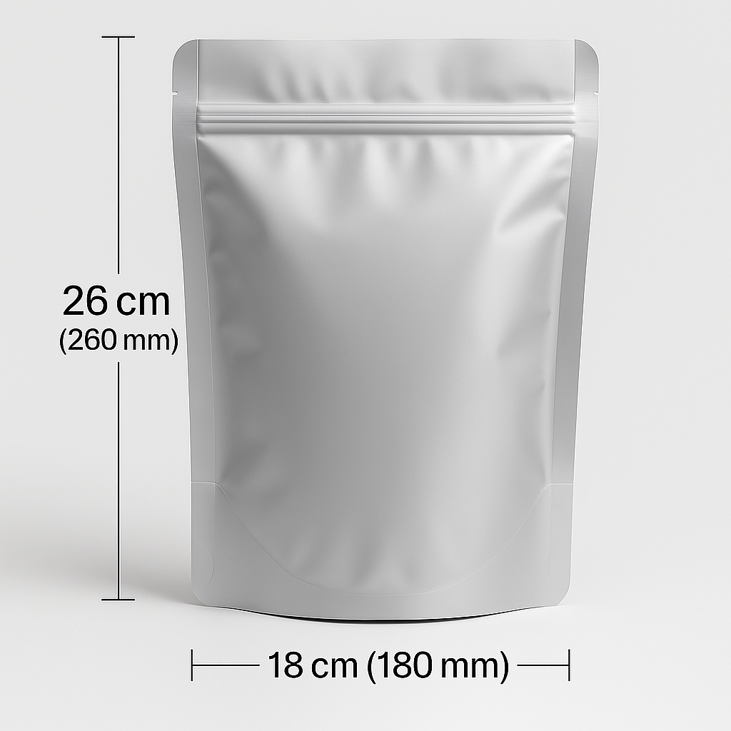 Food grade silver Mylar stand-up pouch 18cm x 26cm with zip lock – Shop online at VacuumSealBags.co.nz