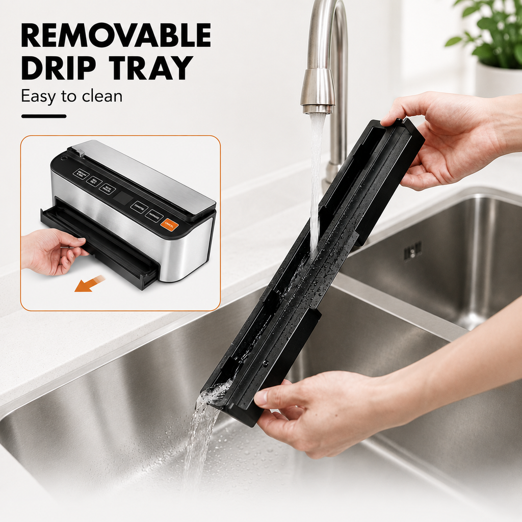 Food Vacuum Sealer machine - with free bags - removable drip tray - shop online vacuumsealbags.co.nz