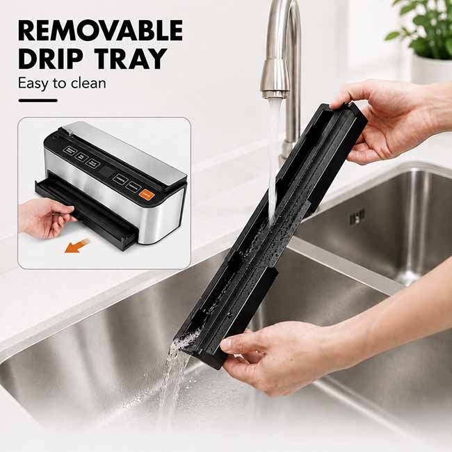 Food Vacuum Sealer machine - with free bags - removable drip tray - shop online vacuumsealbags.co.nz