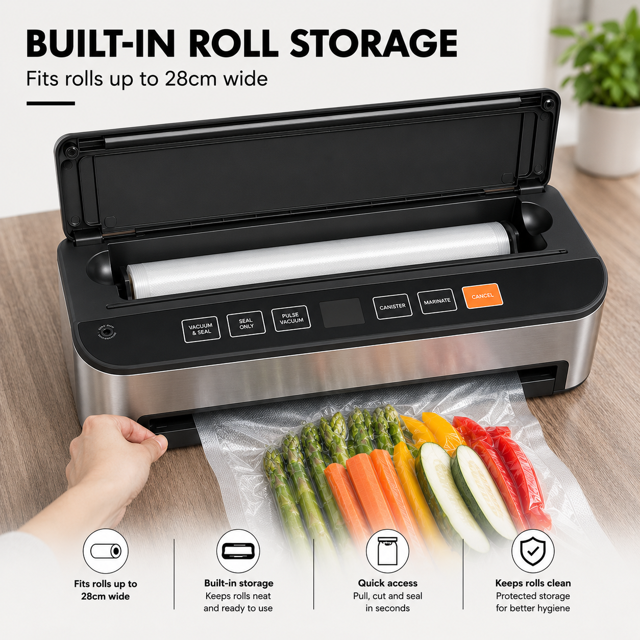 Food Vacuum Sealer machine - with free bags - Roll storage built in - shop online vacuumsealbags.co.nz