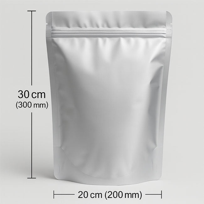 Food grade silver Mylar stand-up pouch 30cm x 20cm with zip lock – Shop online at VacuumSealBags.co.nz